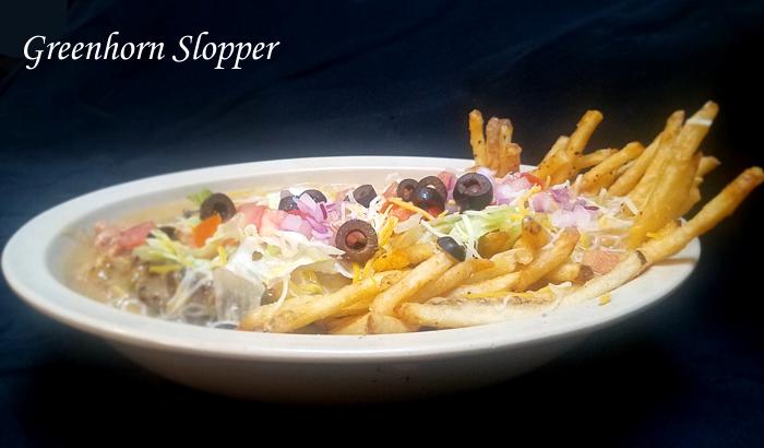 Greenhorn Slopper on Restaurant Menu at Three Sisters Tavern and Grill