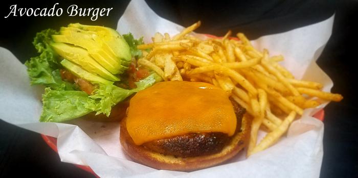Avocado Burger on Restaurant Menu at Three Sisters Tavern and Grill