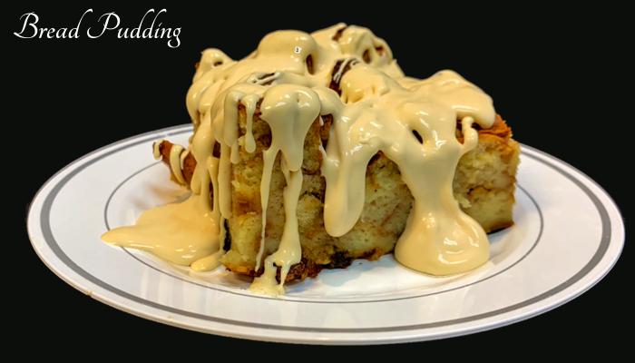 Bread Pudding on Breakfast Menu at Three Sisters Tavern and Grill
